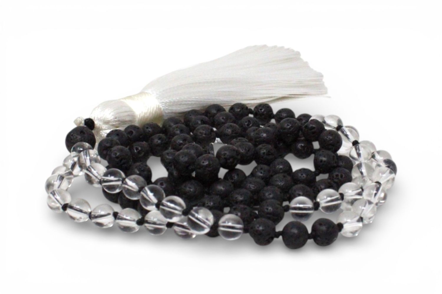 Clear Quartz + Lava Mala Necklace