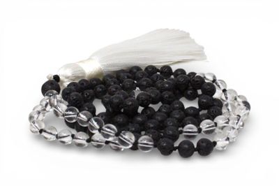 Clear Quartz + Lava Mala Necklace