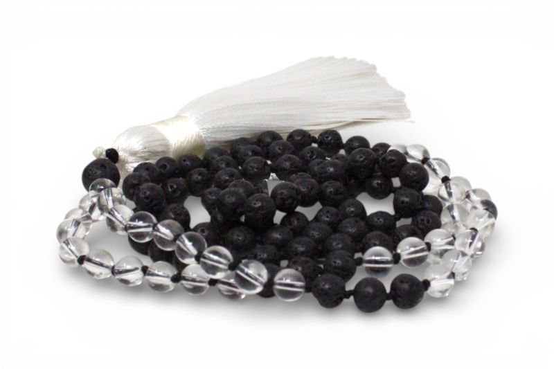 Clear Quartz + Lava Mala Necklace