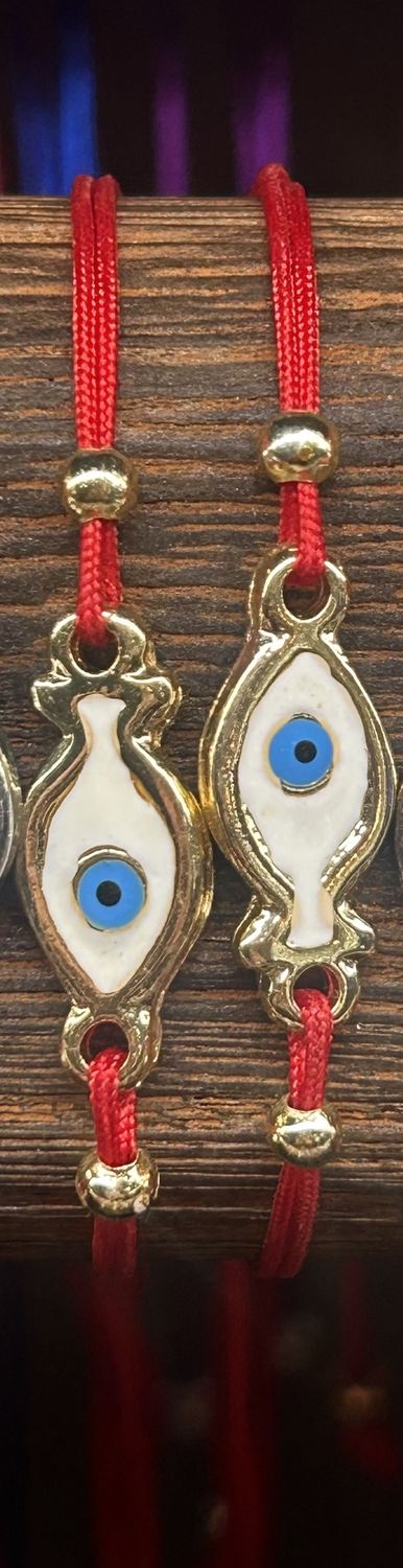 Evil Eye Fish String Bracelet, Colour: Red + Gold