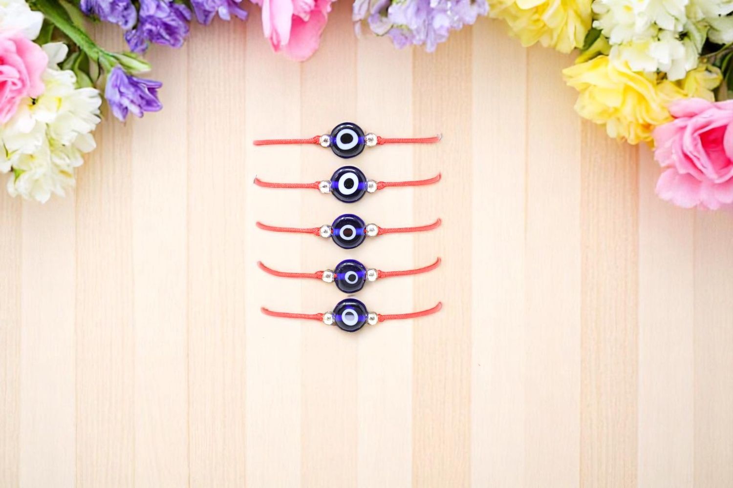 Evil Eye String Bracelet, Colour: Red + D. Blue