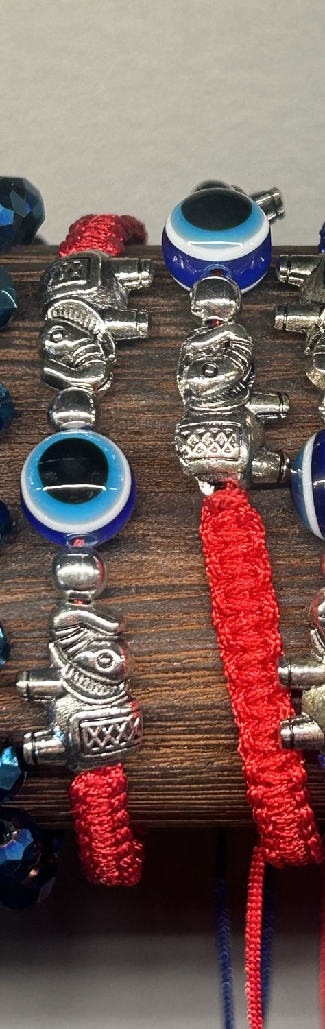 Evil Eye Elephant Braided Bracelet, Colour: Red