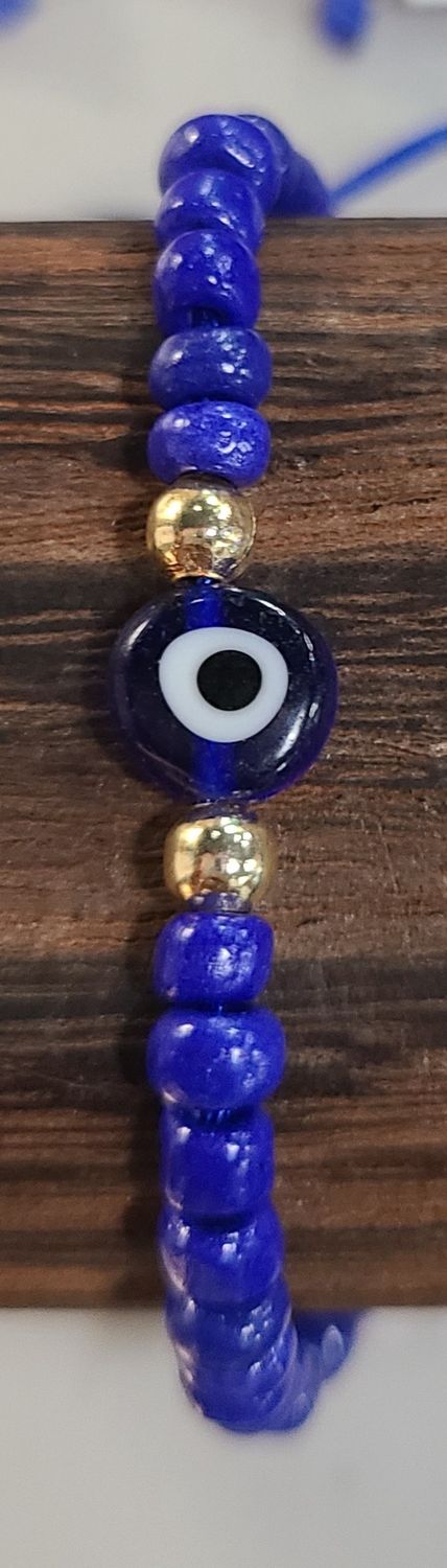 Evil Eye Beaded String Bracelet, Colour: D. Blue, Type: Single Evil Eye