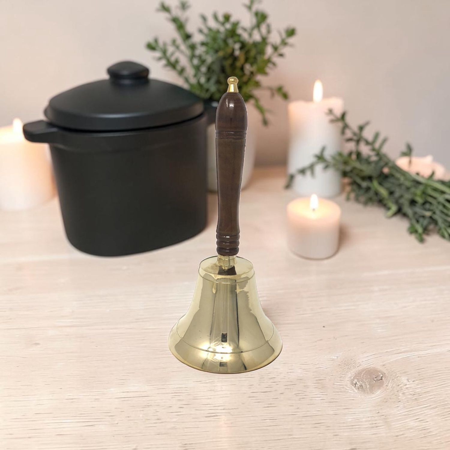 Brass Bell with Wood Handle 7"