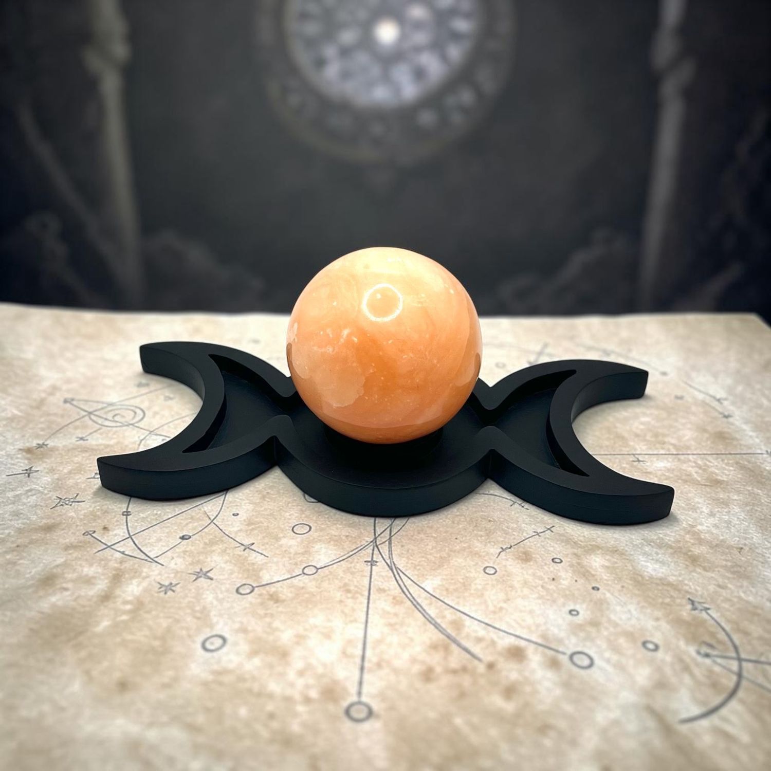 Triple Moon Sphere Stand 8", Colour: Black