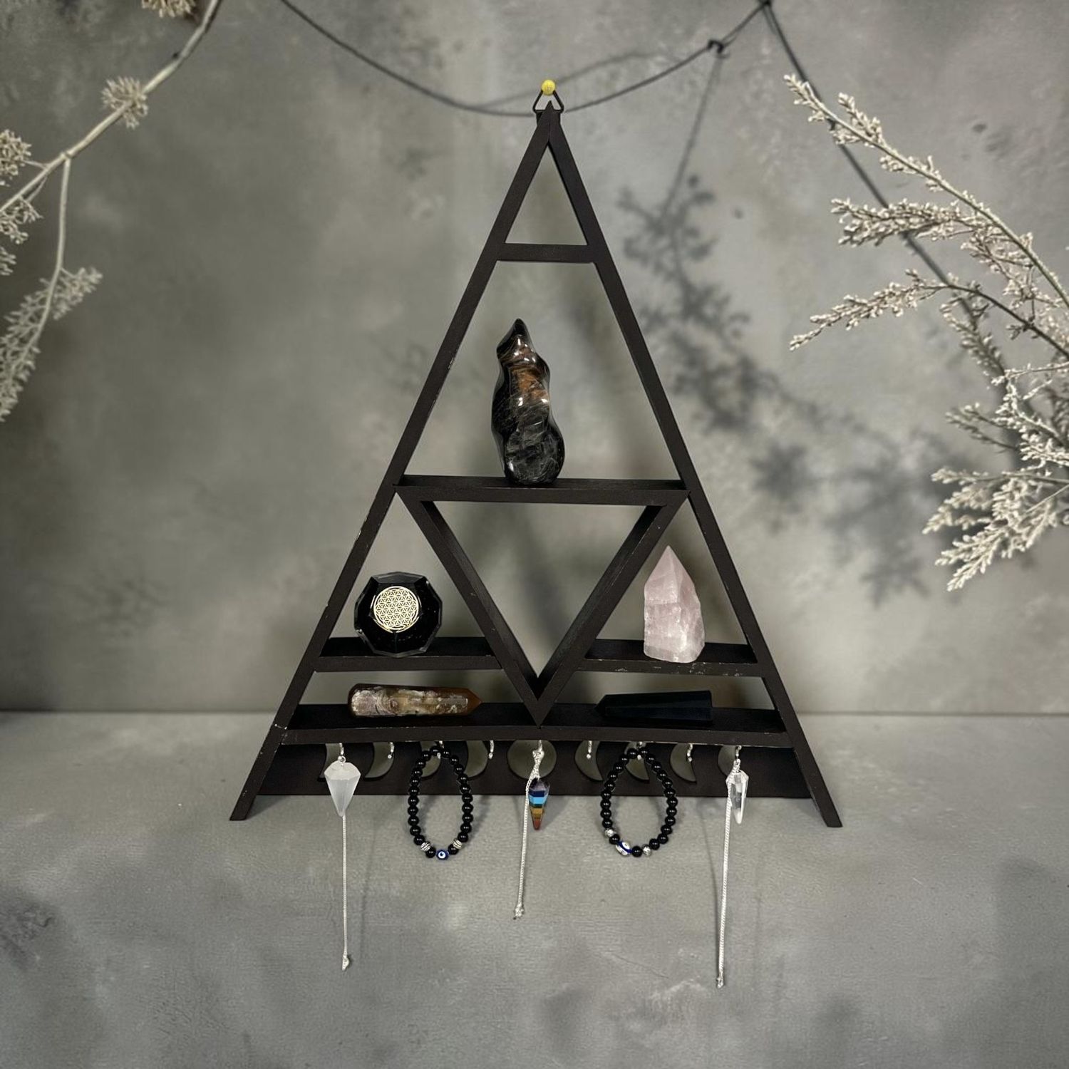 Wooden Triangle Moon Phase Display 18x17"