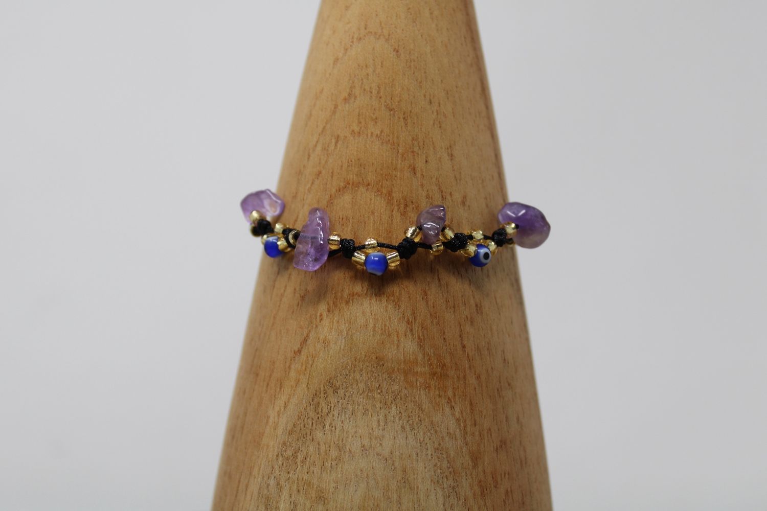 Crystal + Evil Eye Adjustable Bracelet, Crystal: Amethyst