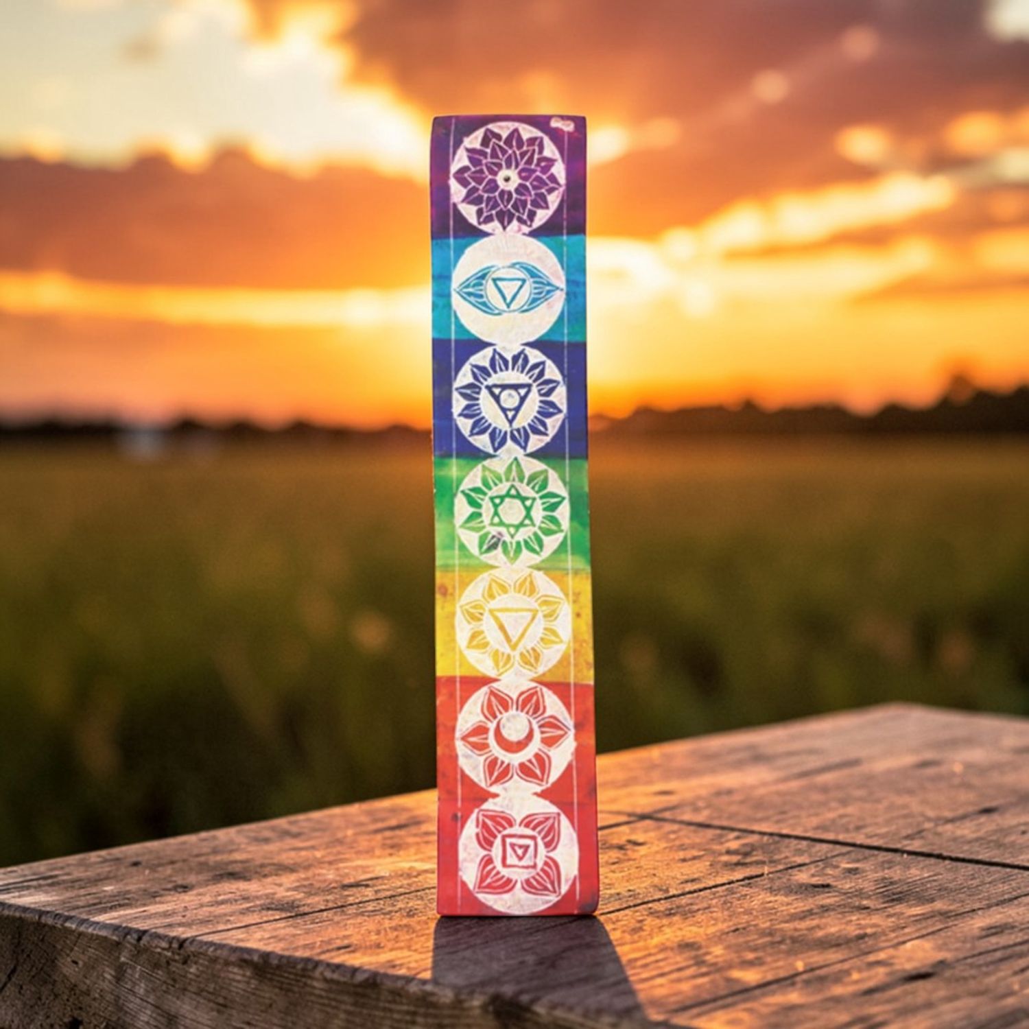 7 Chakras Soapstone Incense Holder 11"