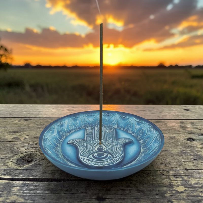 Hamsa Round Incense Burner 5"