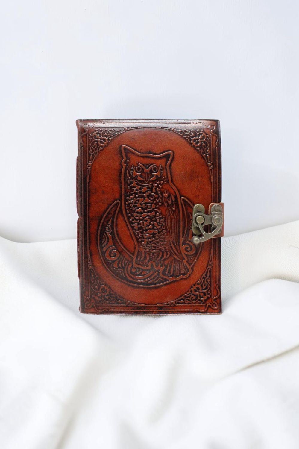 Leather Embossed Journal with Lock 5x7", Type: Owl Moon