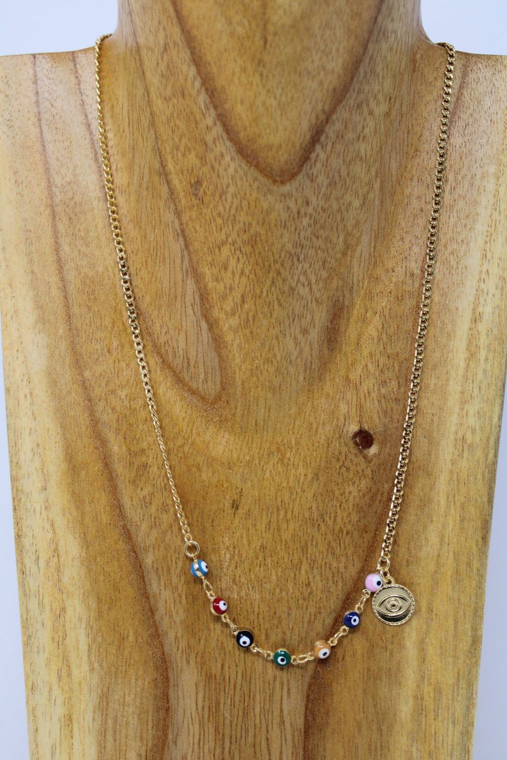 Evil Eye Necklace w/ Charm + Multi Color Eyes
