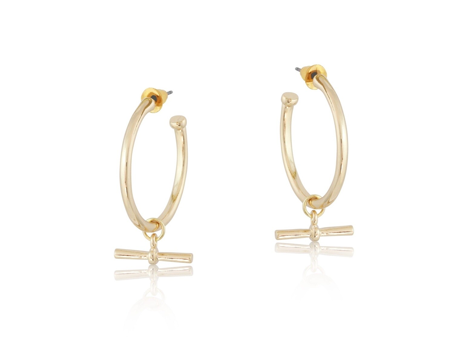 Octavia T-bar Large Hoop Earrings, Colour: Gold