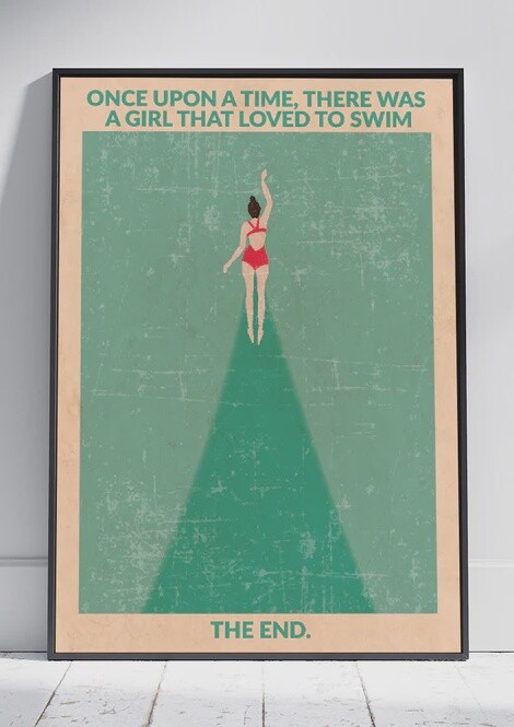 Open Water Swimmer Print, Size: A4, Colour: Brunette
