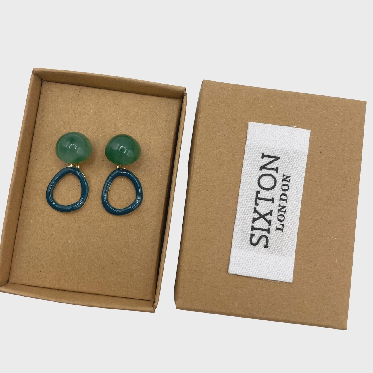 Teal & Green Oval Drop Earrings