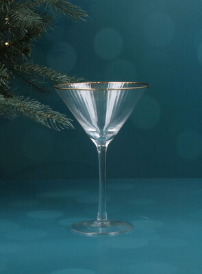 Ribbed Martini Glass w/Gold Rim