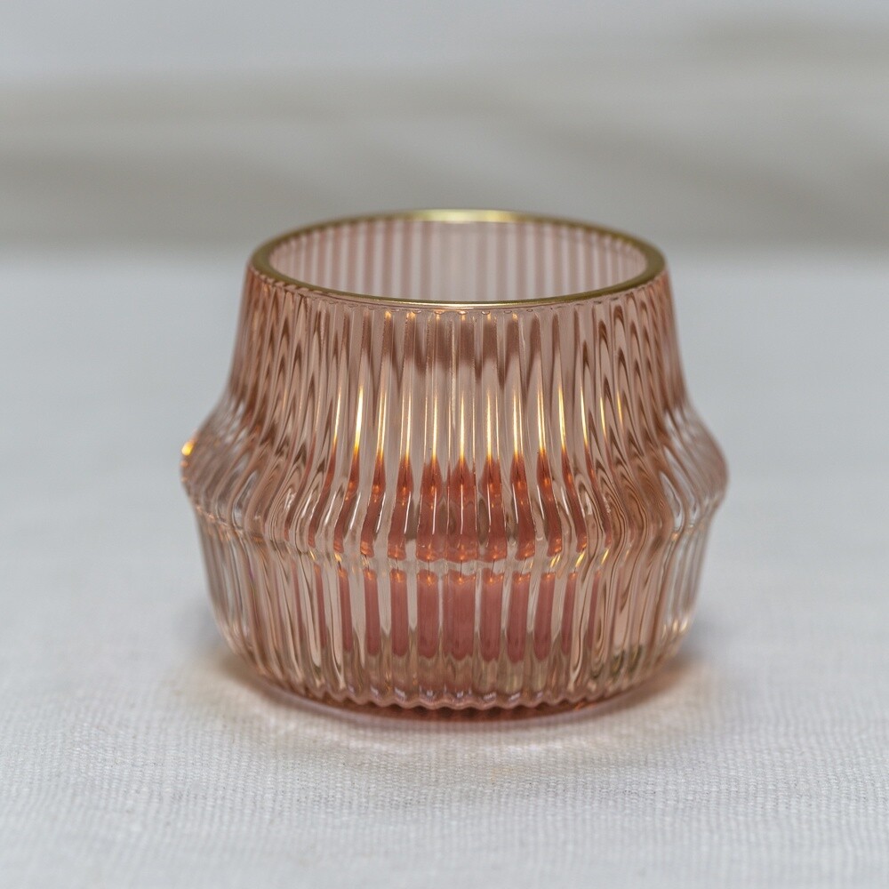 Ribbed Votive With Gold Rim