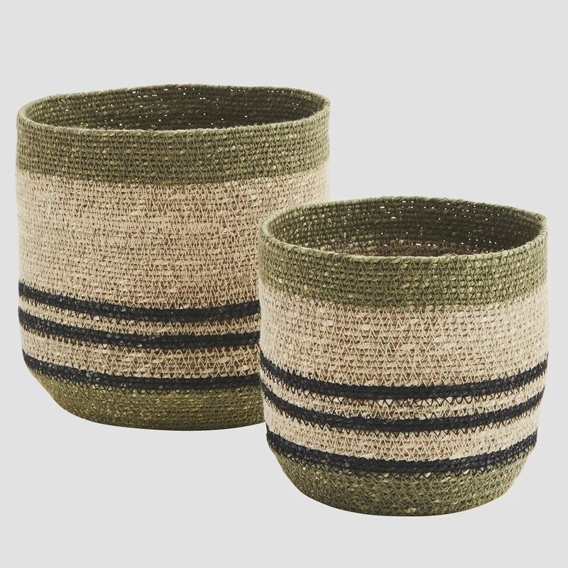 Olive &amp; Black Seagrass Basket