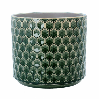 Green Honeycomb Stoneware Pot