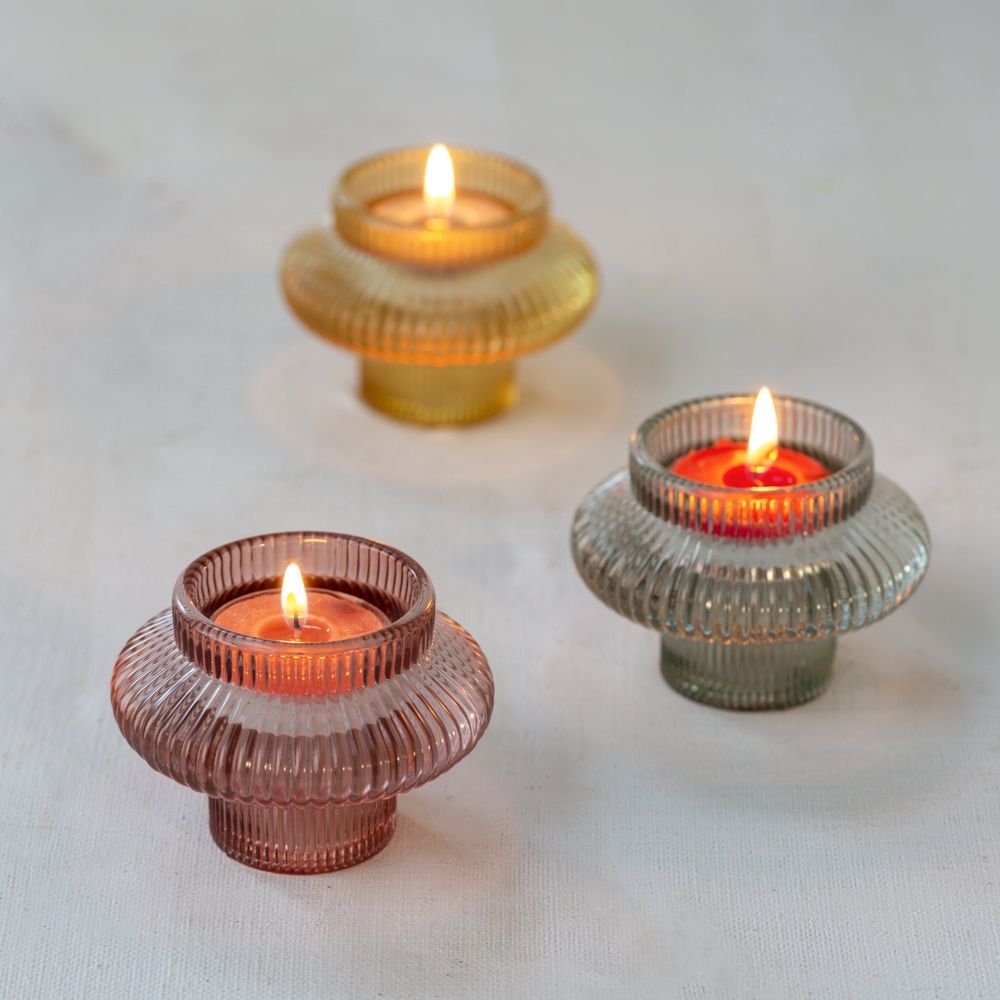 Glass Duo Candle Holder, Colour: Mist