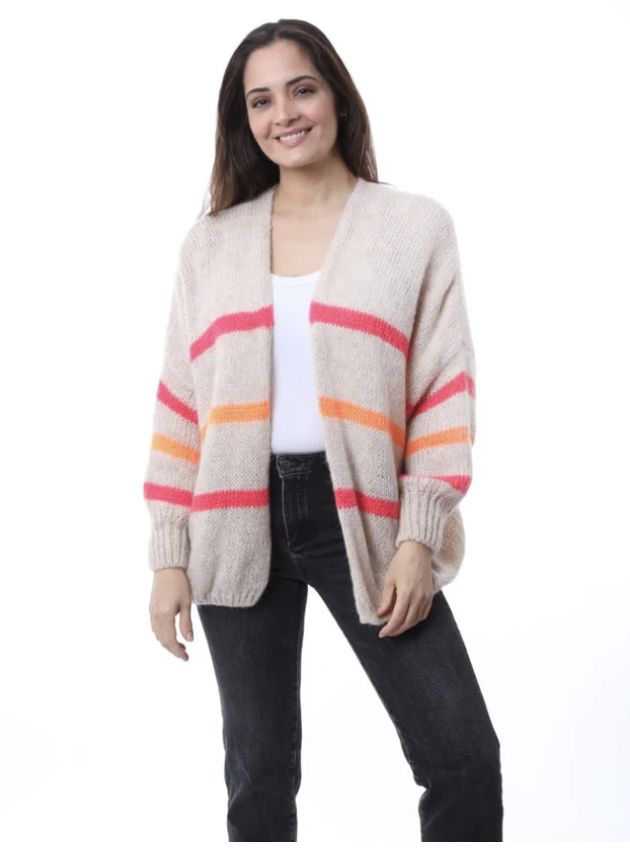 Sam Stripe Cardigan, Colour: Cream, Size: One Size