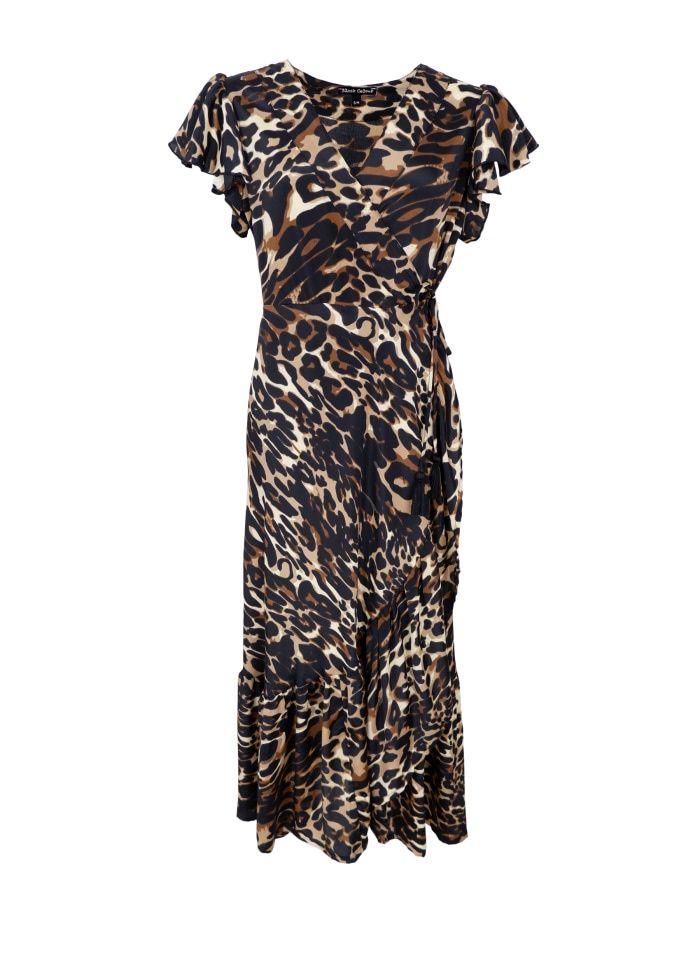 Luna Flared Wrap Dress, Colour: Leopard, Size: S/M