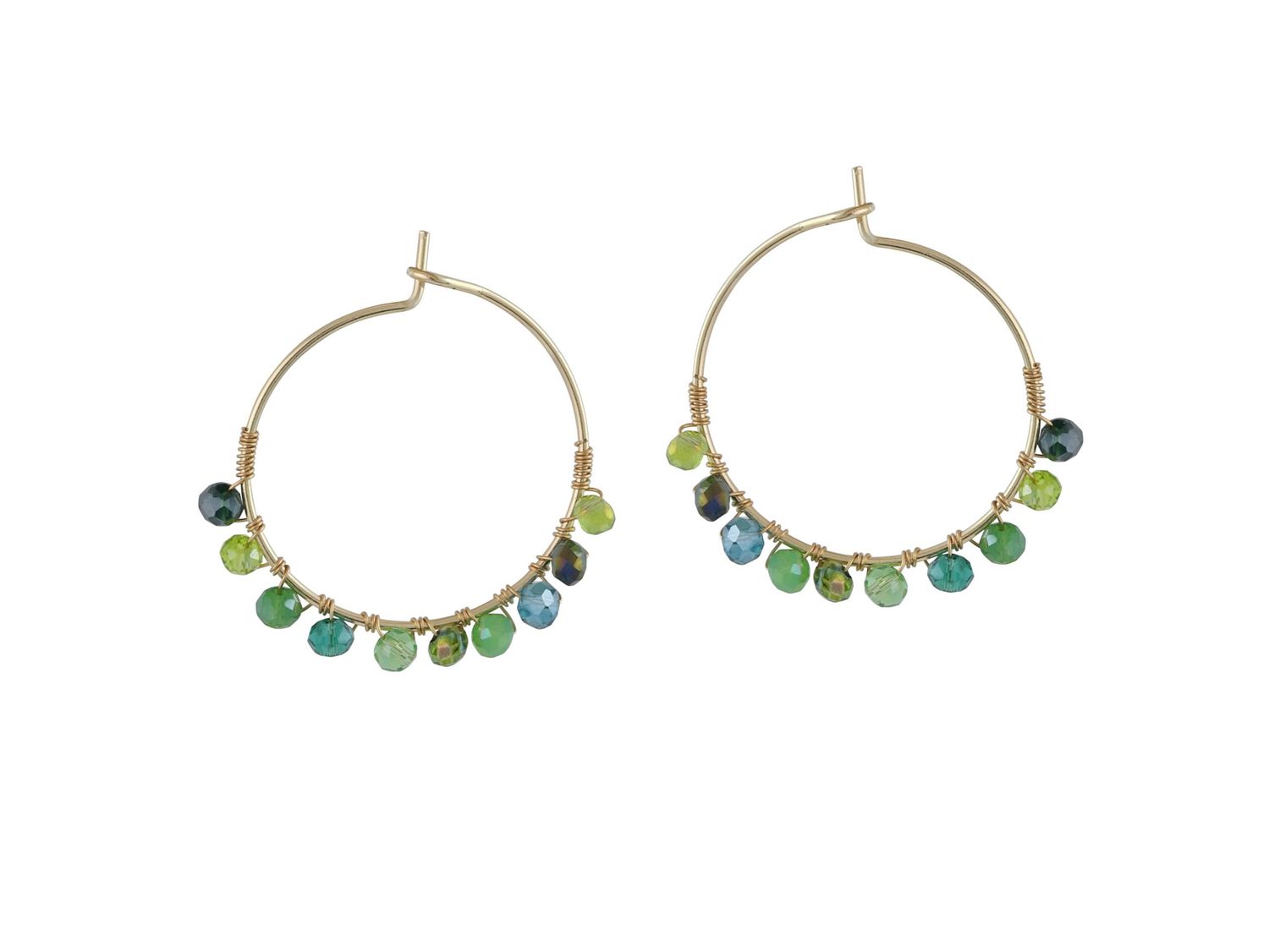 Cressida Beaded Wire Hoops, Colour: Green