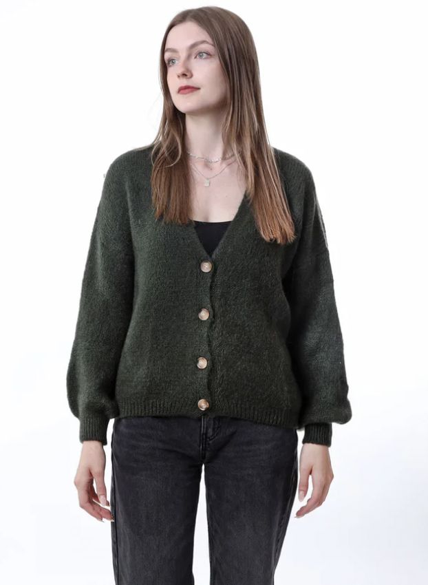 Buttoned Cardigan, Colour: Khaki, Size: One Size