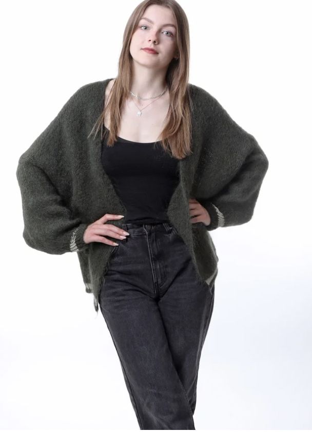 Khaki Cardigan, Colour: Khaki, Size: One Size