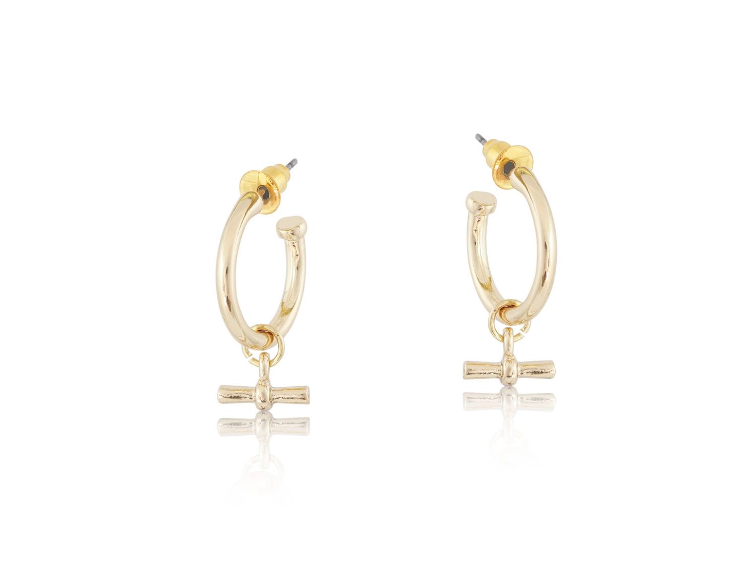 Octavia T-Bar Tiny Hoop Earrings, Colour: Gold