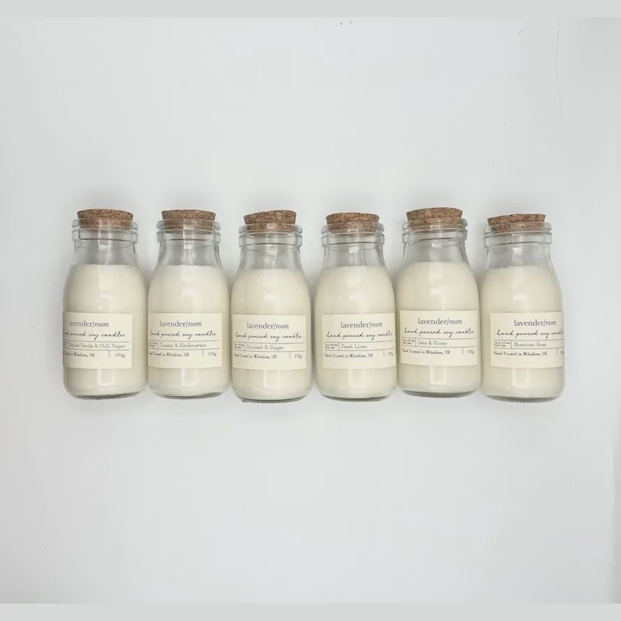 Lavender Room Milk Bottle Candles, Scent: Oats &amp; Honey