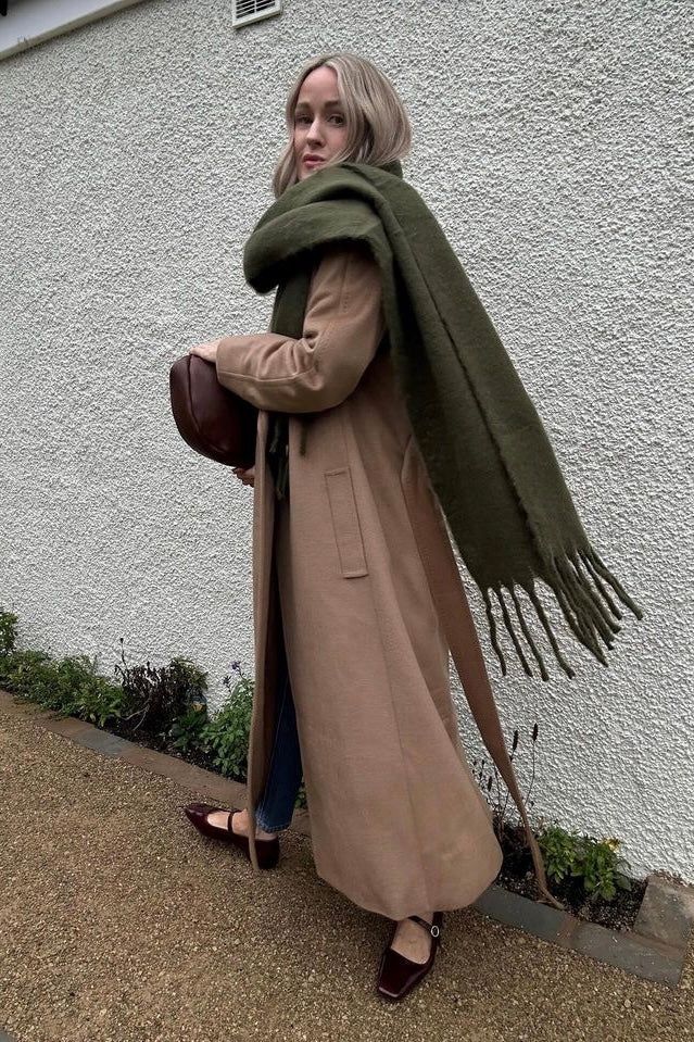 Pernille Oversized Khaki Scarf
