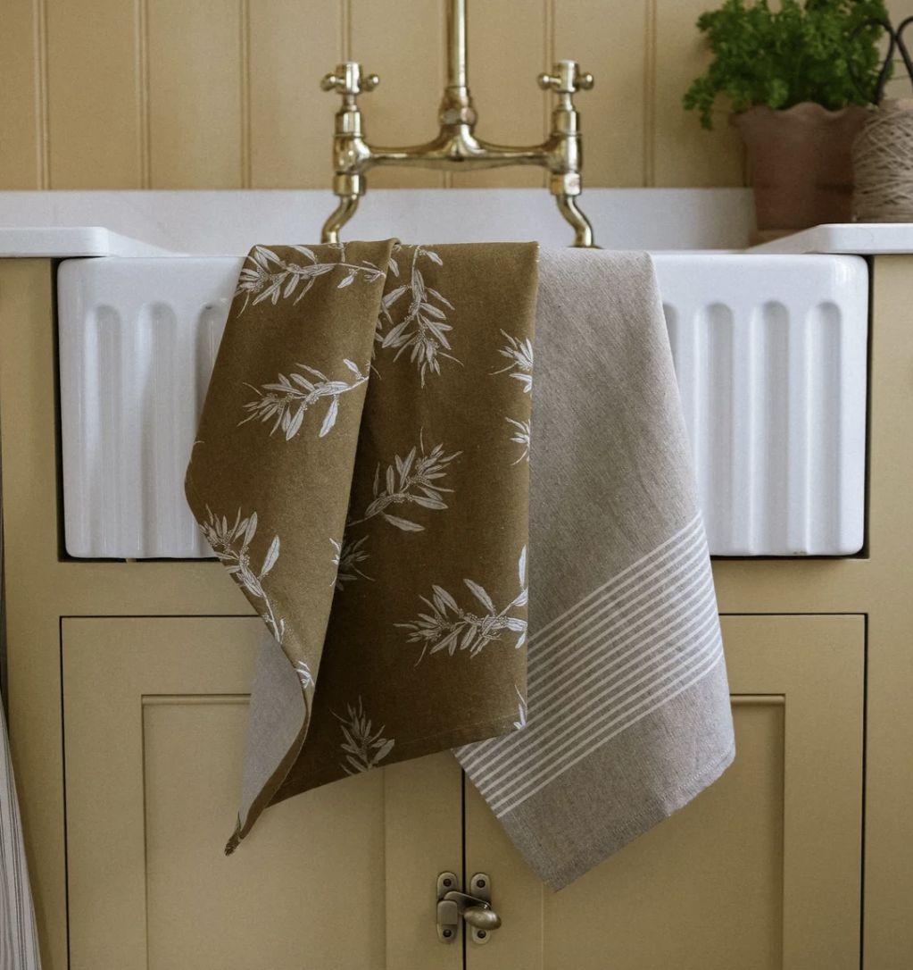Mustard Olive Grove &amp; Kusama Stripe Tea Towels, Size: Set of Two