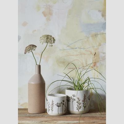Flower Print Stoneware Pot