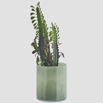 Large Green Glass Flower Pot