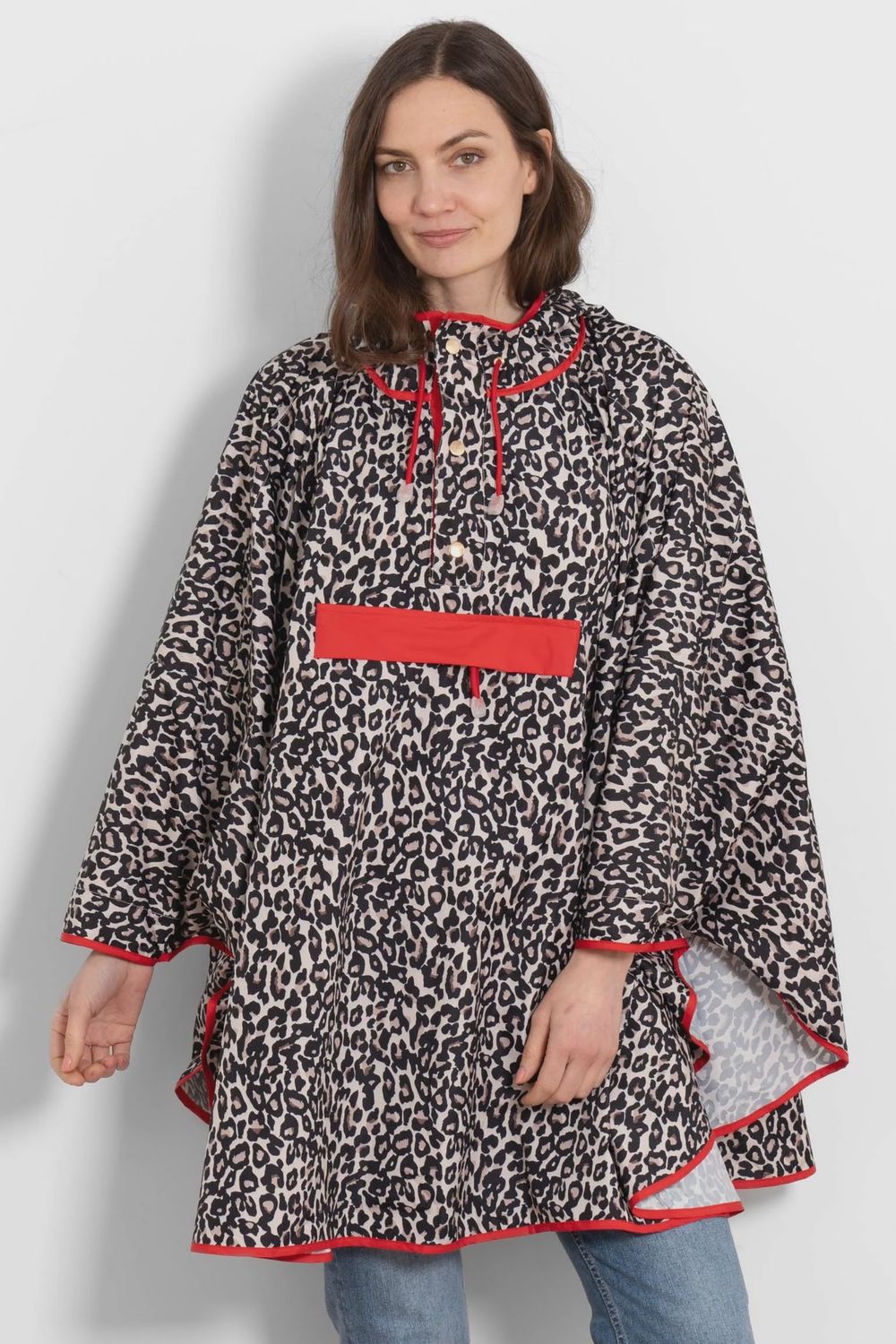 Aspen Rain Poncho, Colour: Cream/Red Leopard, Size: One Size