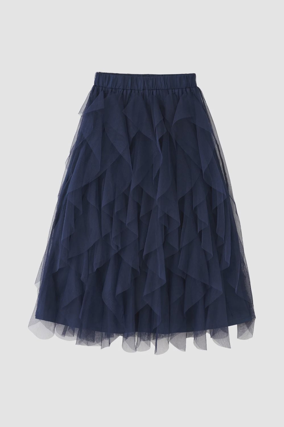 Navy Blue Layered Frill Tulle Skirt, Size: Small