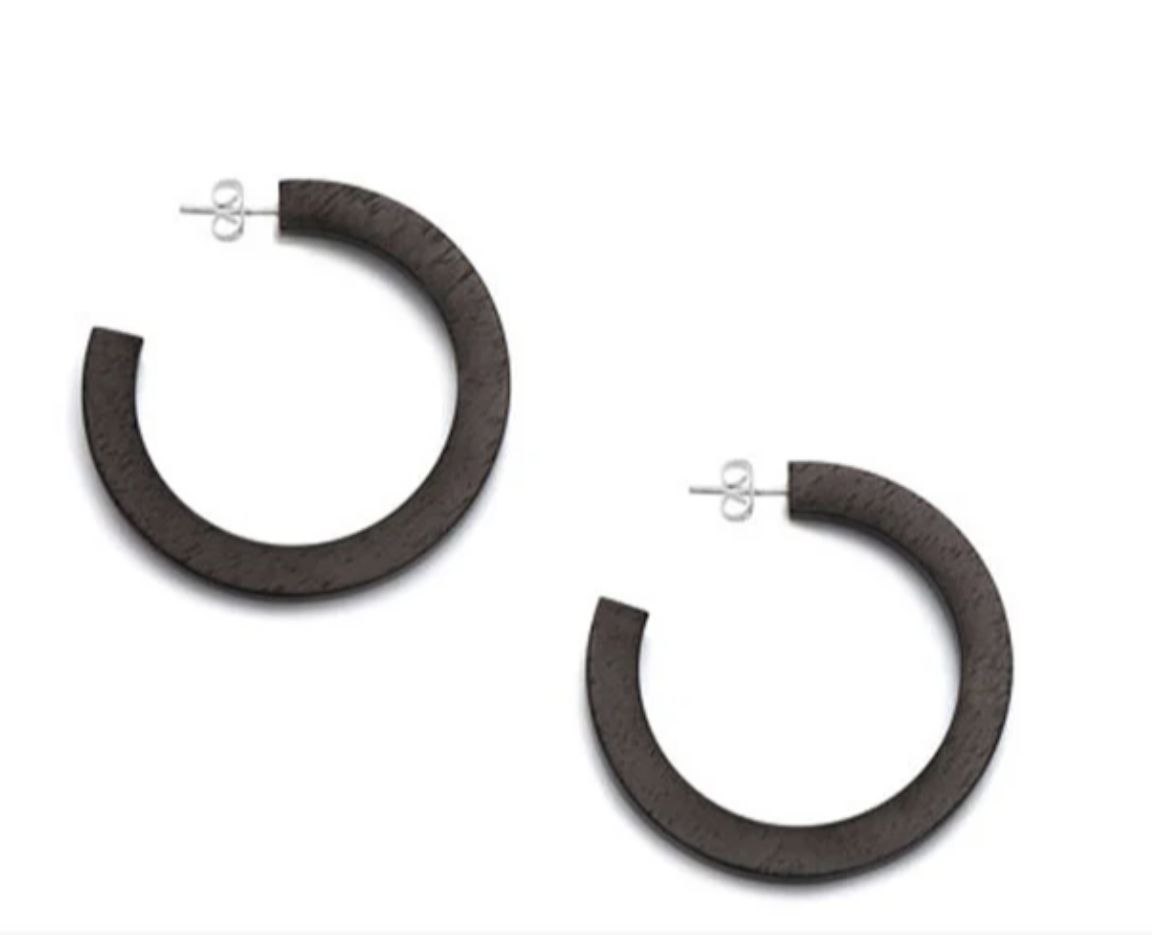Black Wood Hoop Earrings