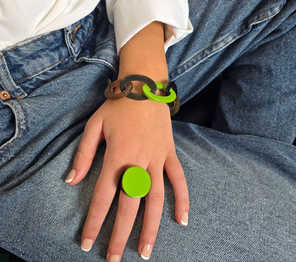 Brown &amp; Lime Horn Link Bracelet
