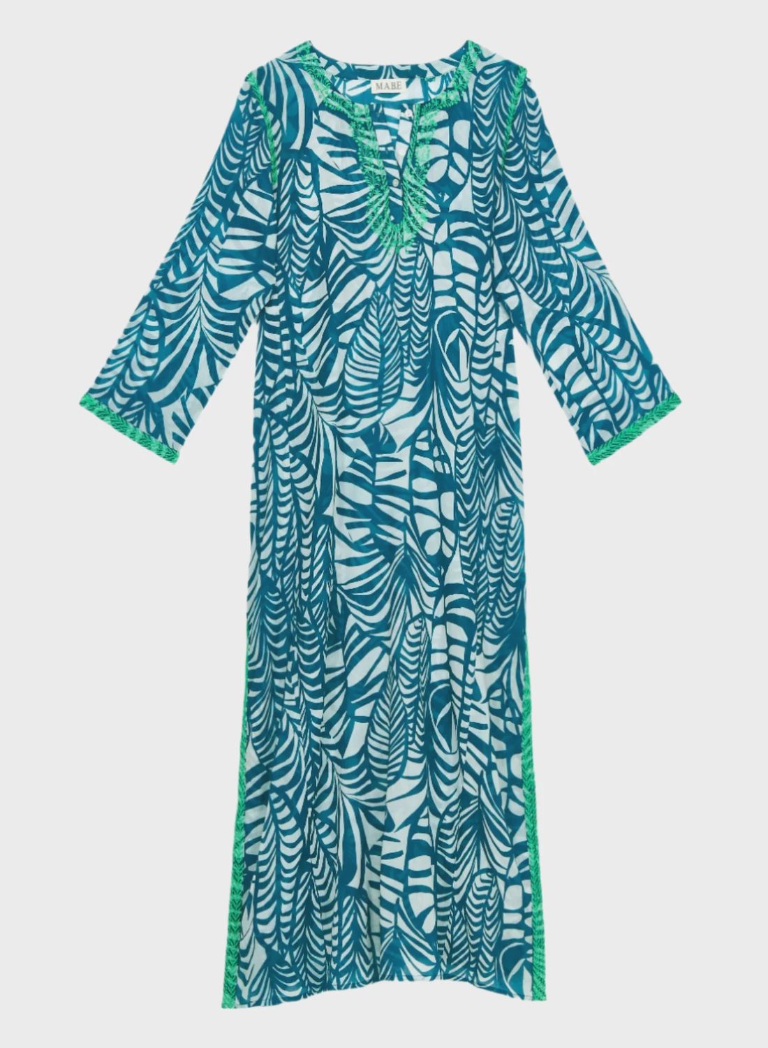 Malia Print &amp; Embroidered Kaftan, Colour: Blue, Size: Small