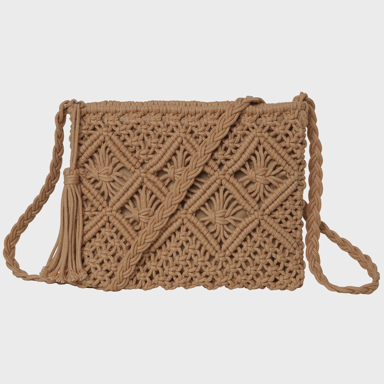 Crochet Cross Body Bag, Colour: Tan