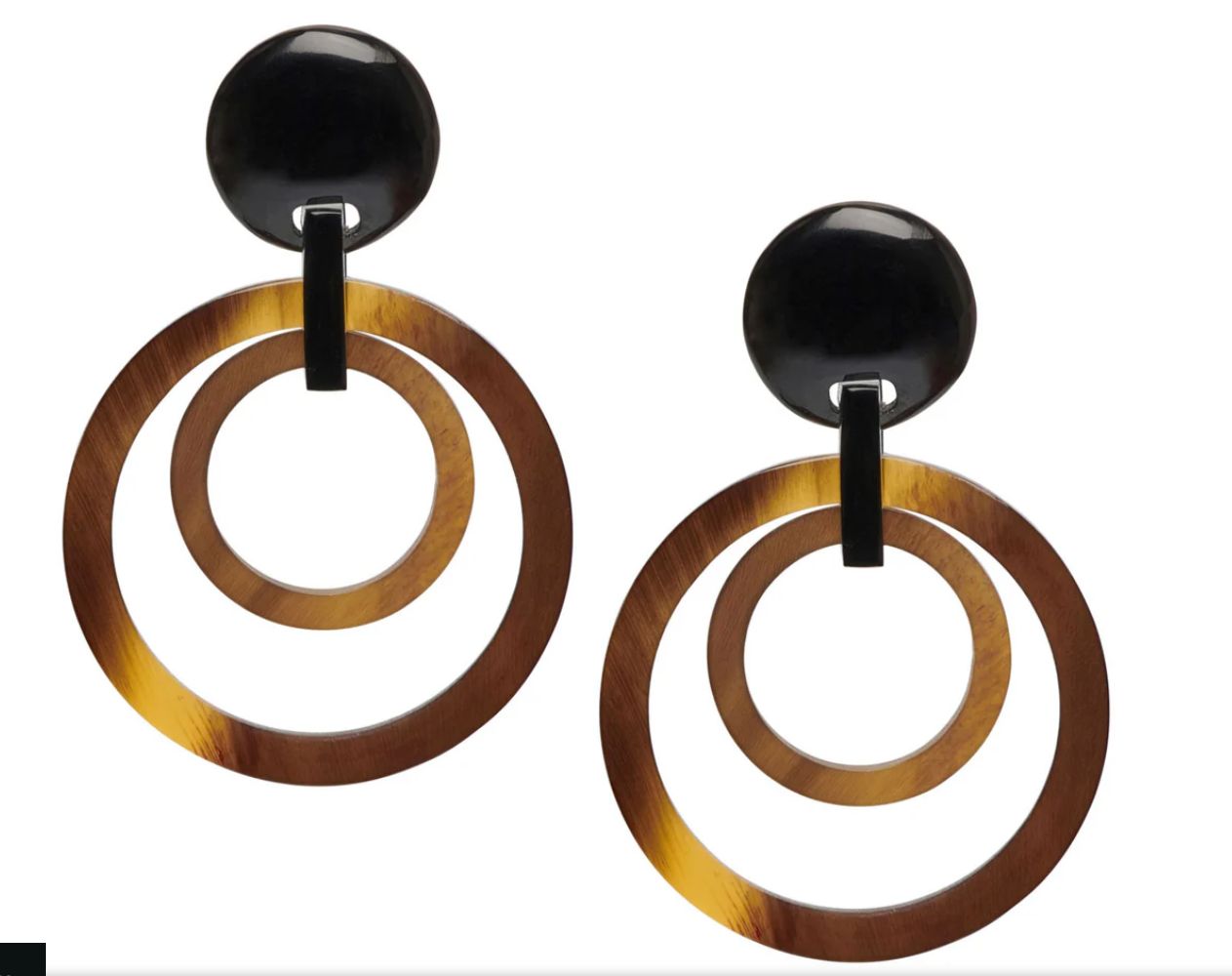 Double Round Link Horn Earrings, Colour: Brown Natural