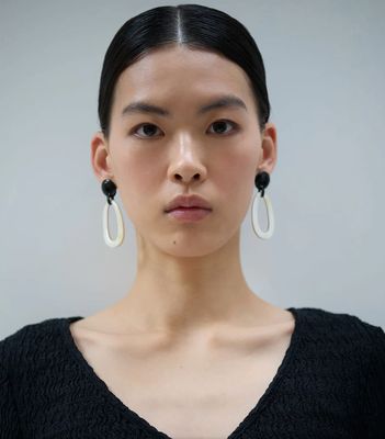 Oval Link Horn Drop Earrings