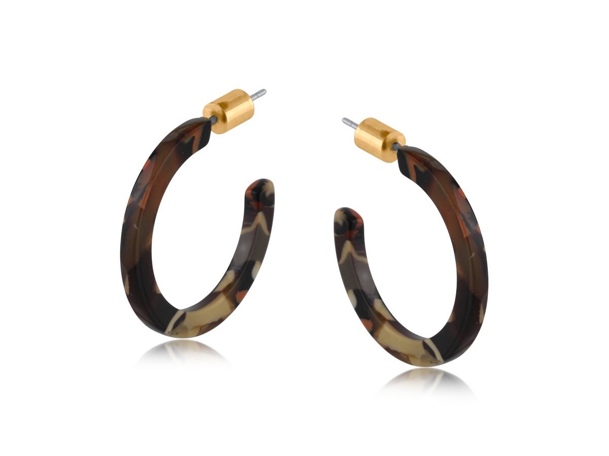 Hortense Small Thin Resin Hoops, Colour: Black/Orange/Taupe
