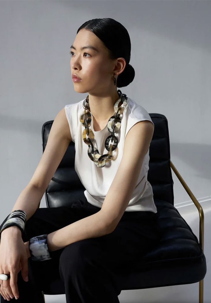 Black Natural Large Oval Link Necklace