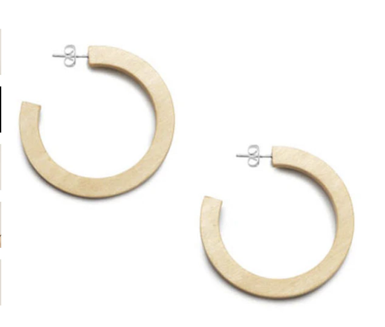 White Wood Hoop Earrings, Colour: Silver