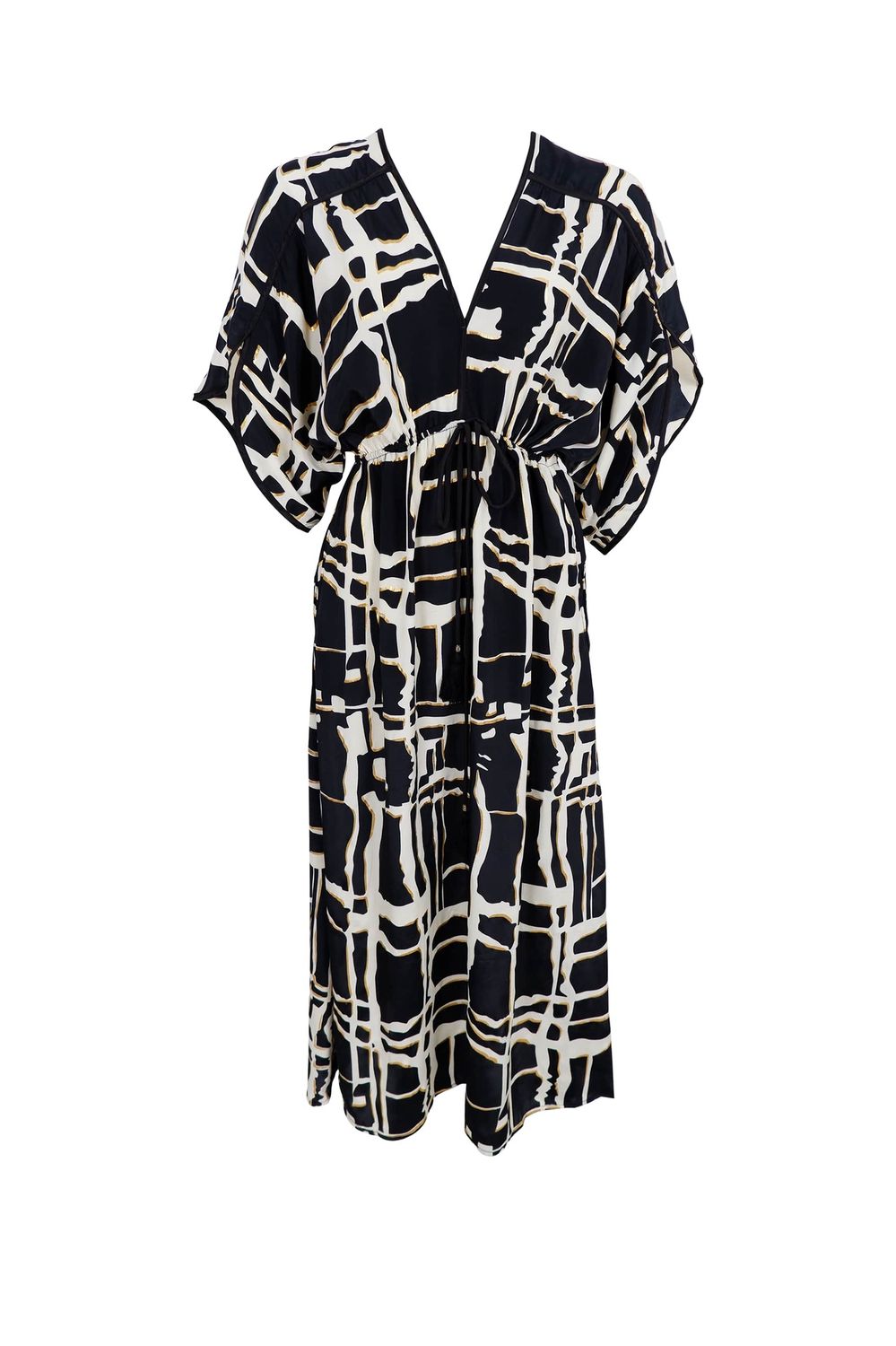 Luna Piped V-Neck Dress, Size: S/M, Colour: Black Art