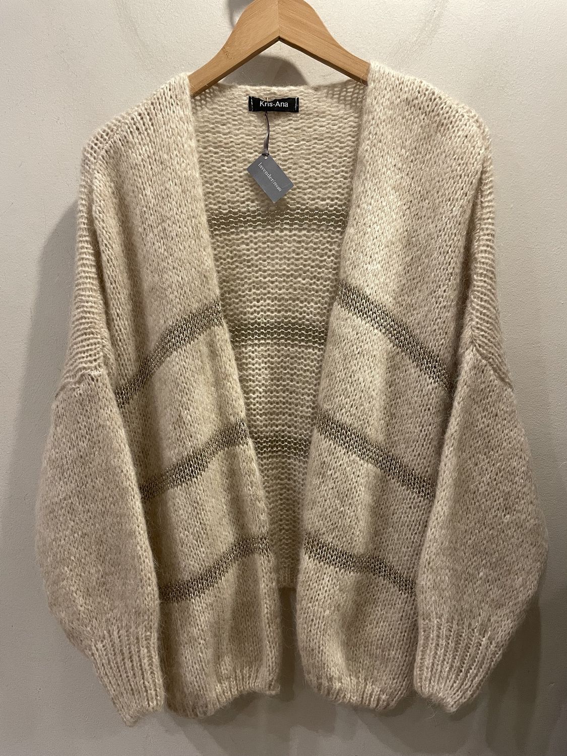 Gold Stripe Cardigan, Size: One Size, Colour: Beige