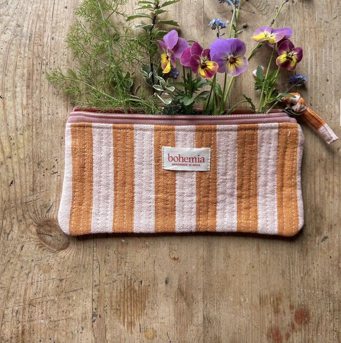 Jaipur Stripe Pencil Case, Colour: Pink City