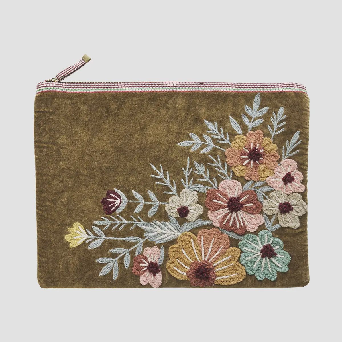 Embroidered Velvet Laptop Sleeve, Colour: Tapenade