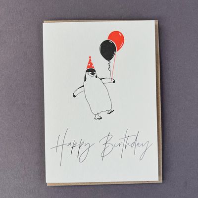 Birthday Penguin Letterpress Card